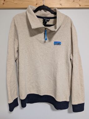 Patagonia Men’s Large Oat & Navy 1/4 Zip Woolie Fleece Pullover